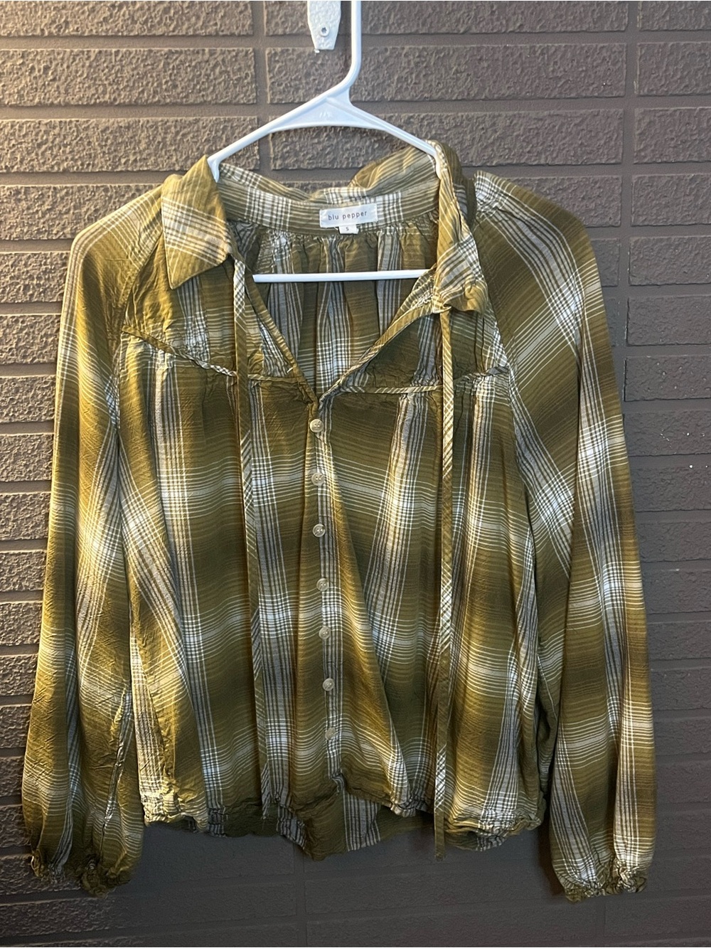 Blu Pepper Olive Plaid Button-Front Women's Shirt
